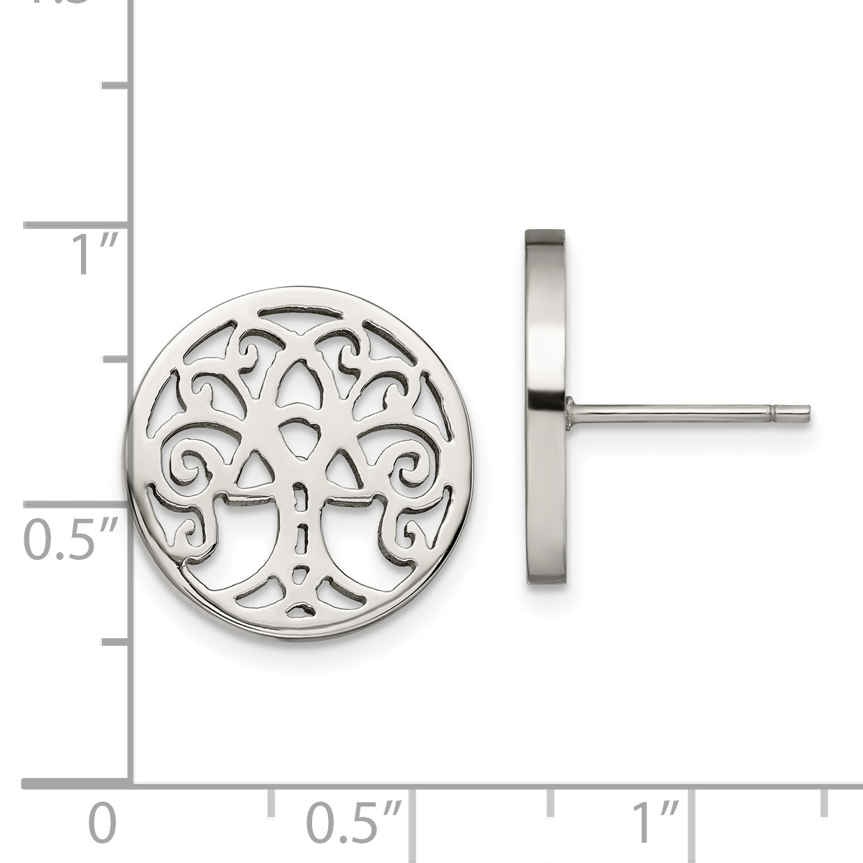 Chisel Stainless Steel Polished Tree of Life Post Earrings