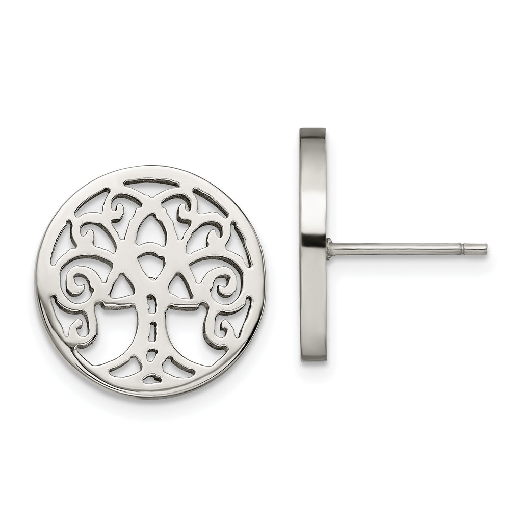Chisel Stainless Steel Polished Tree of Life Post Earrings