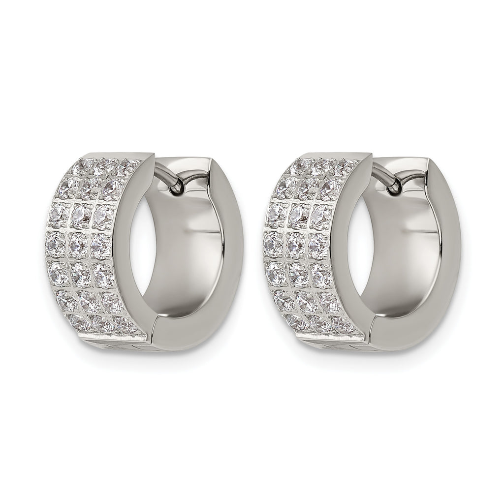 Stainless Steel Polished Hinged Cubic Zirconia Huggie Hoop Earrings for Women