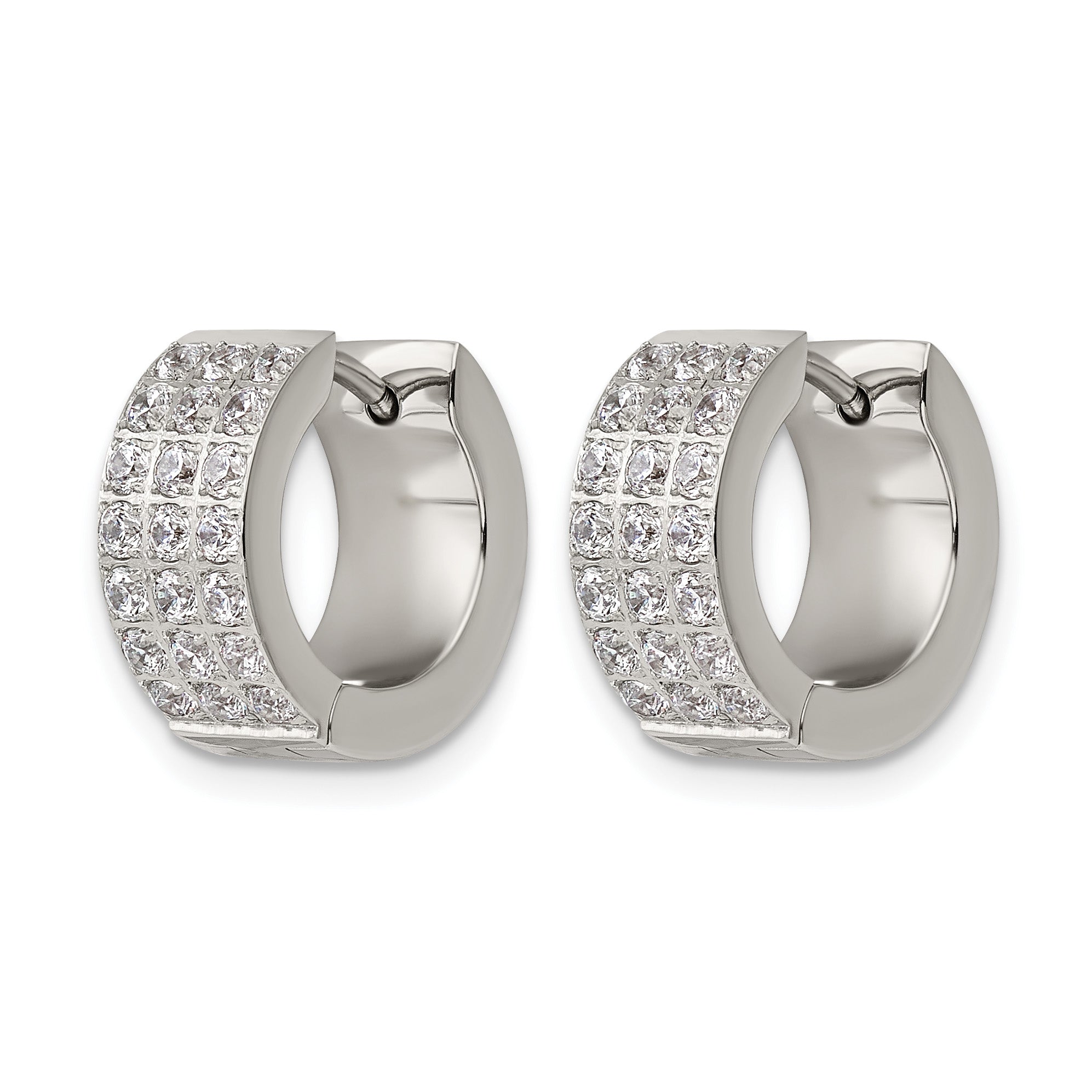Stainless Steel Polished Hinged Cubic Zirconia Huggie Hoop Earrings for Women
