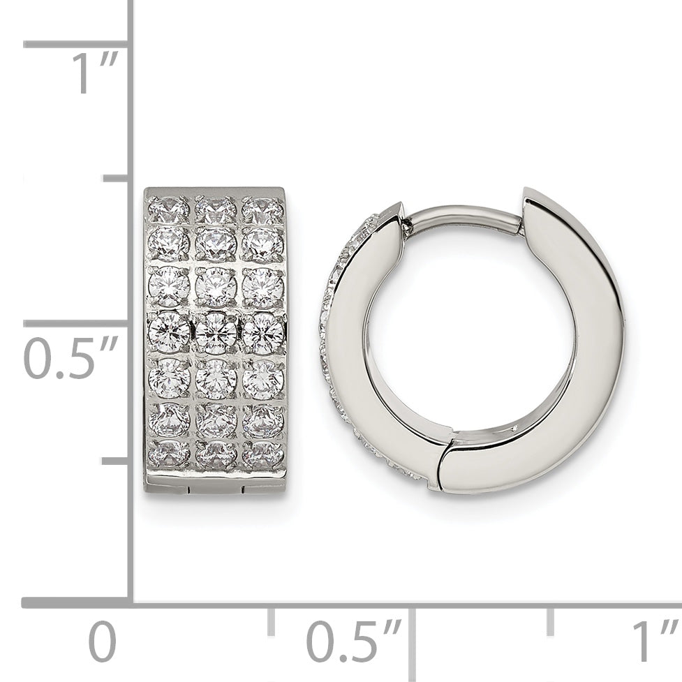 Stainless Steel Polished Hinged Cubic Zirconia Huggie Hoop Earrings for Women