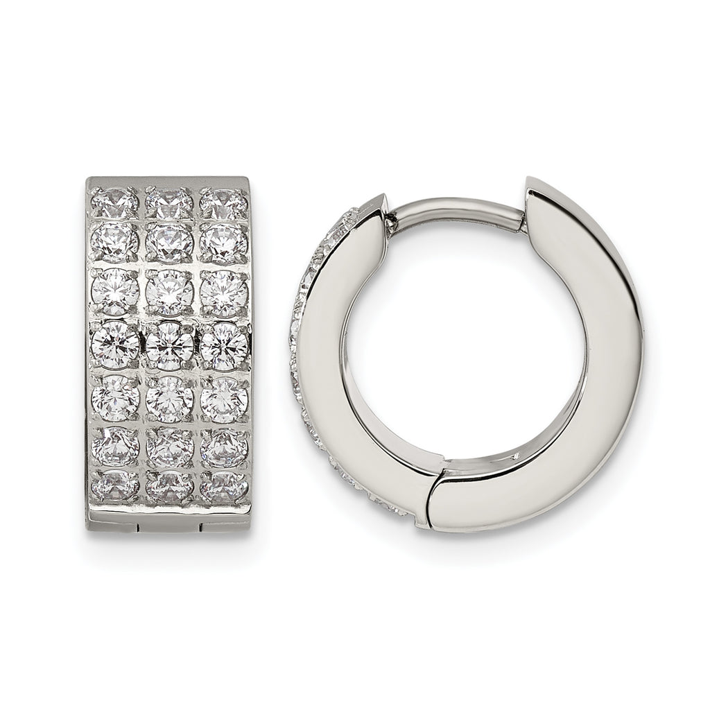 Stainless Steel Polished Hinged Cubic Zirconia Huggie Hoop Earrings for Women