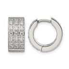 Stainless Steel Polished Hinged Cubic Zirconia Huggie Hoop Earrings for Women