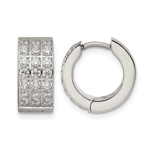 Stainless Steel Polished Hinged Cubic Zirconia Huggie Hoop Earrings for Women