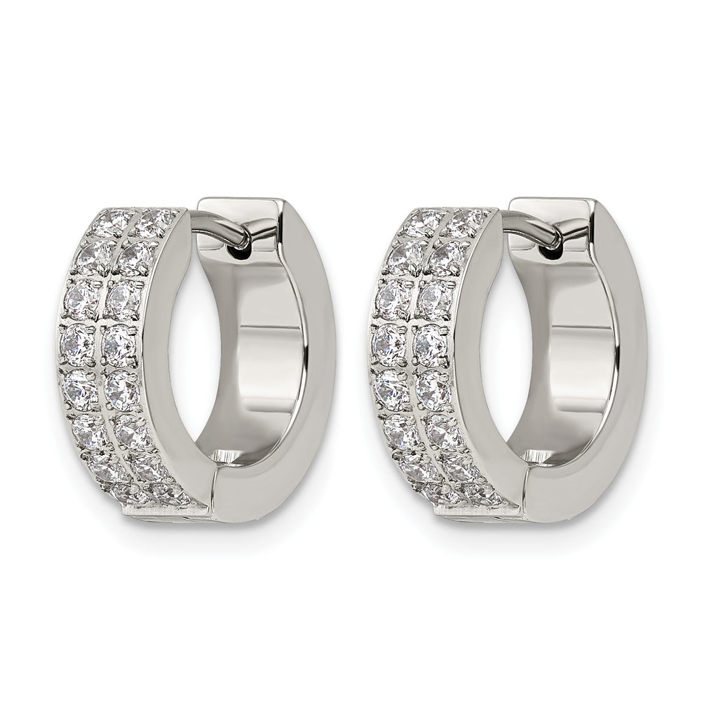 Stainless Steel Polished Hinged Cubic Zirconia Huggie Hoop Earrings for Women