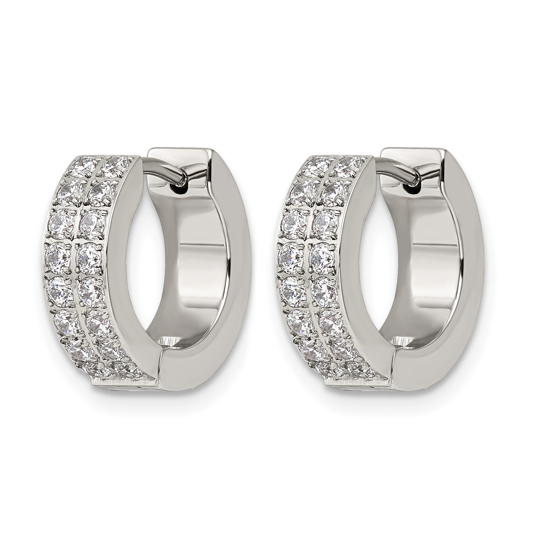 Stainless Steel Polished Hinged Cubic Zirconia Huggie Hoop Earrings for Women