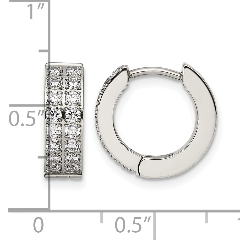 Stainless Steel Polished Hinged Cubic Zirconia Huggie Hoop Earrings for Women