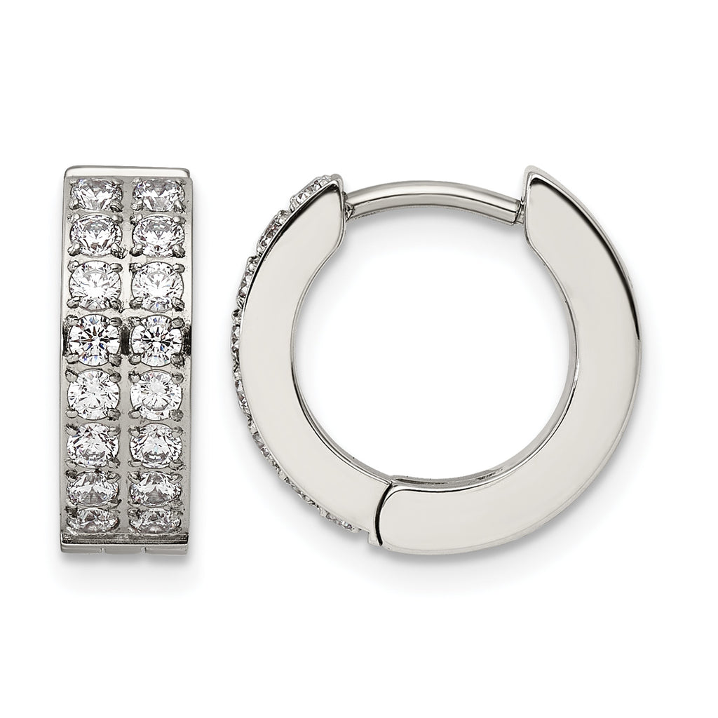 Stainless Steel Polished Hinged Cubic Zirconia Huggie Hoop Earrings for Women