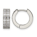 Stainless Steel Polished Hinged Cubic Zirconia Huggie Hoop Earrings for Women
