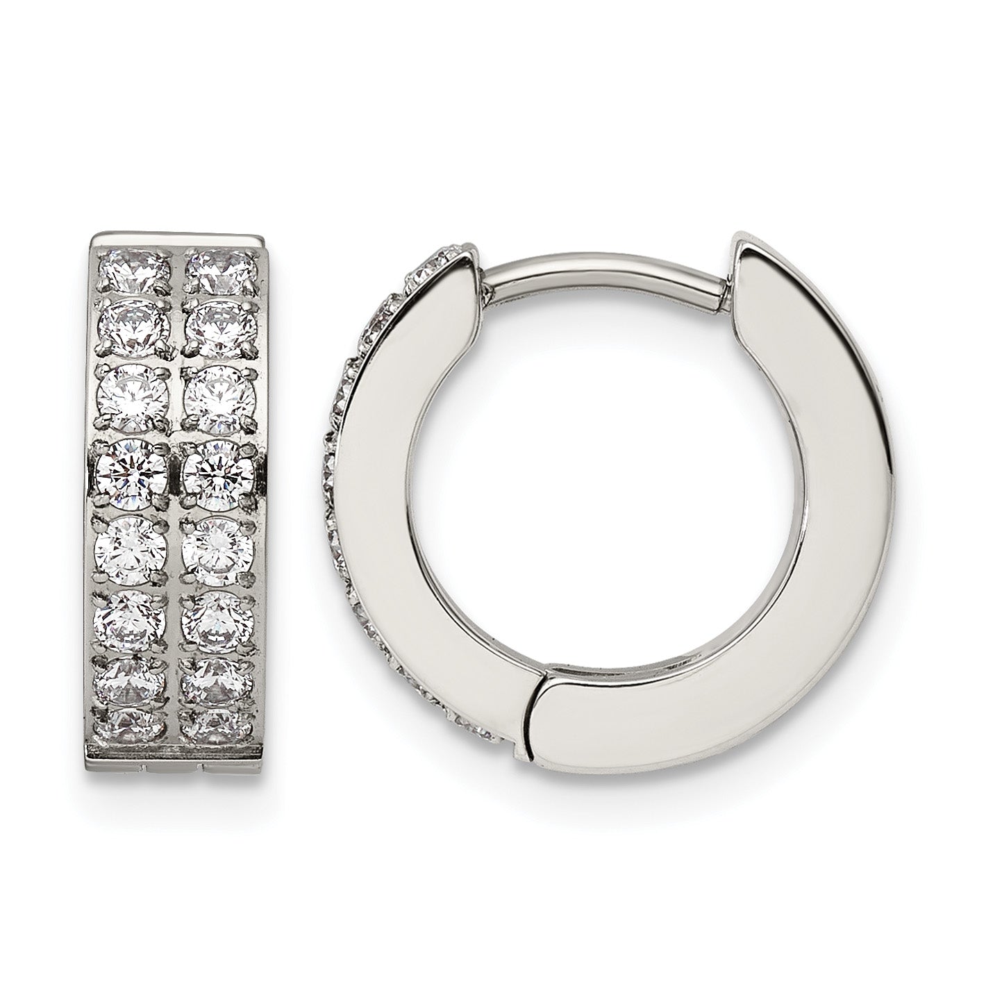 Stainless Steel Polished Hinged Cubic Zirconia Huggie Hoop Earrings for Women