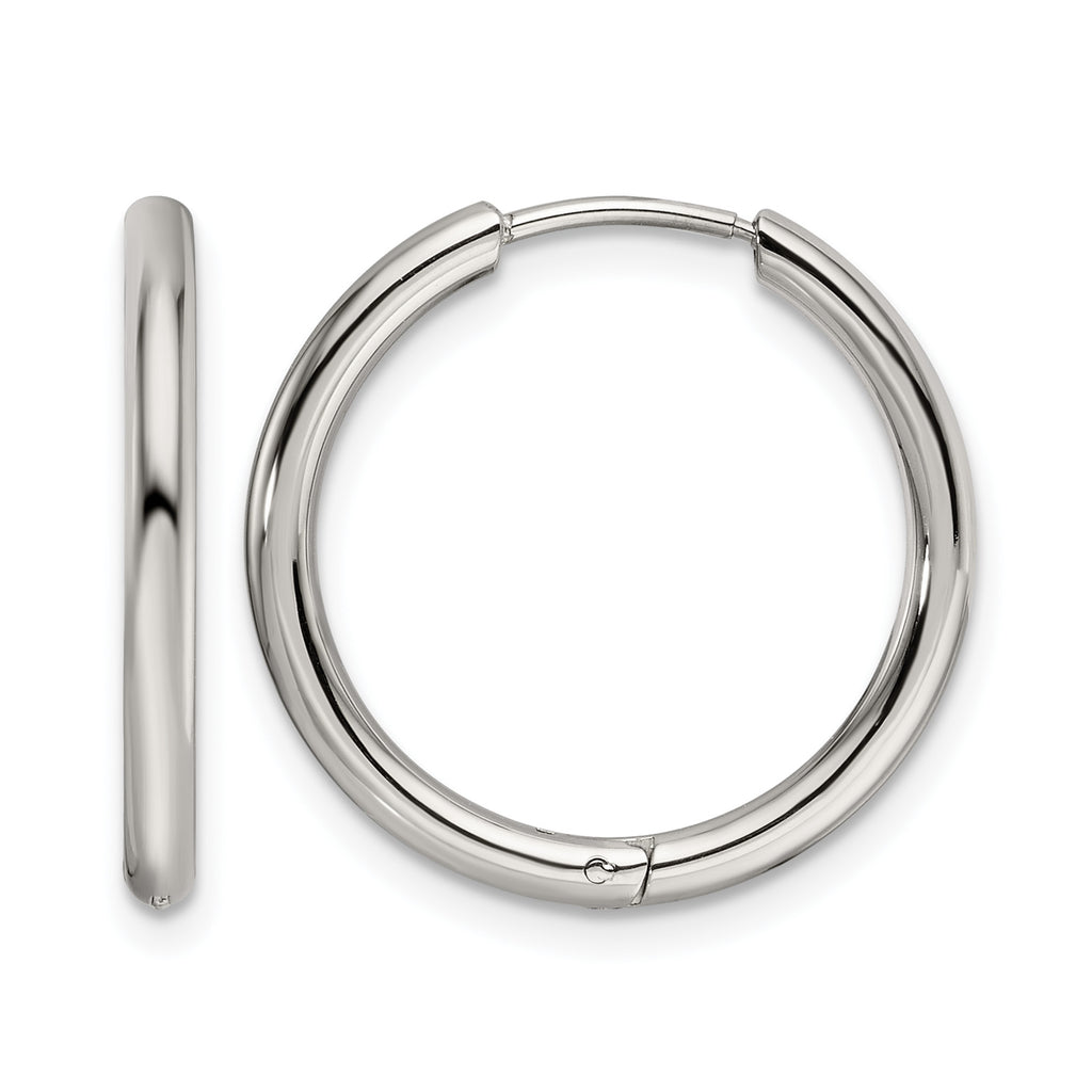 Stainless Steel Polished Hinged Huggie Hoop Earrings