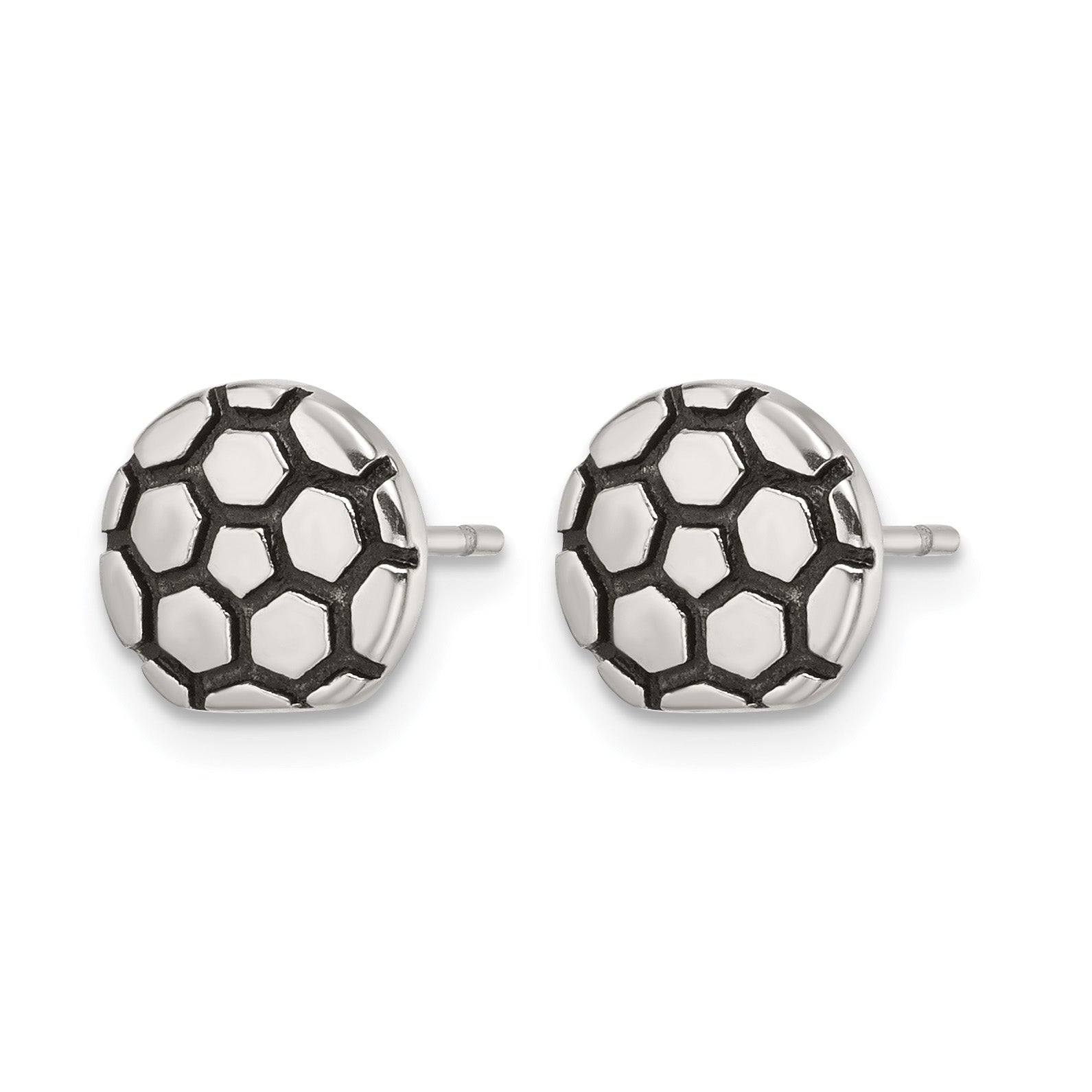 Stainless Steel Polished & Antiqued Button Earrings for Women Secondary image