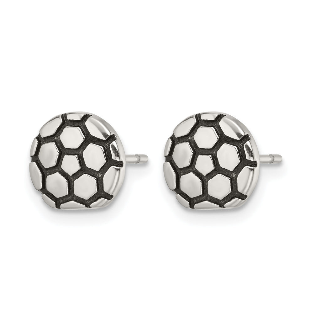 Stainless Steel Polished & Antiqued Button Earrings for Women