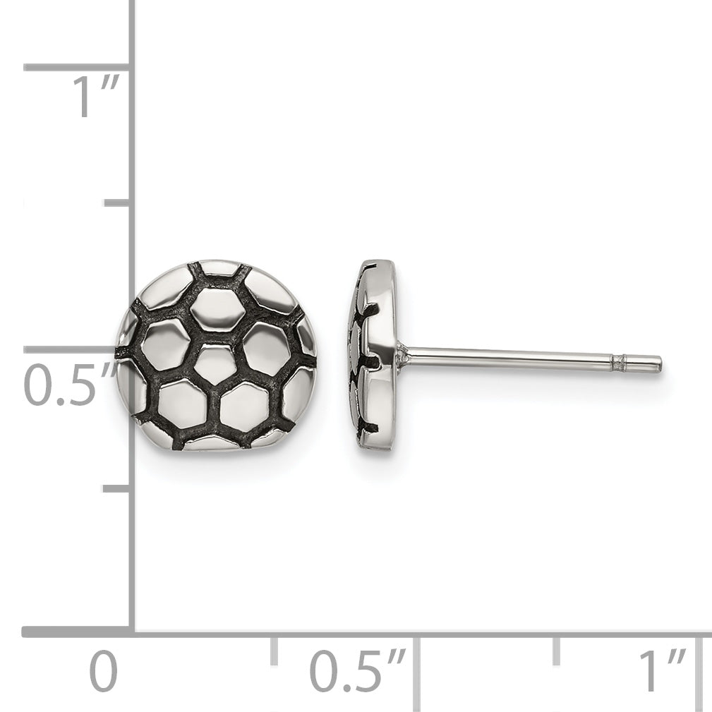 Stainless Steel Polished & Antiqued Button Earrings for Women