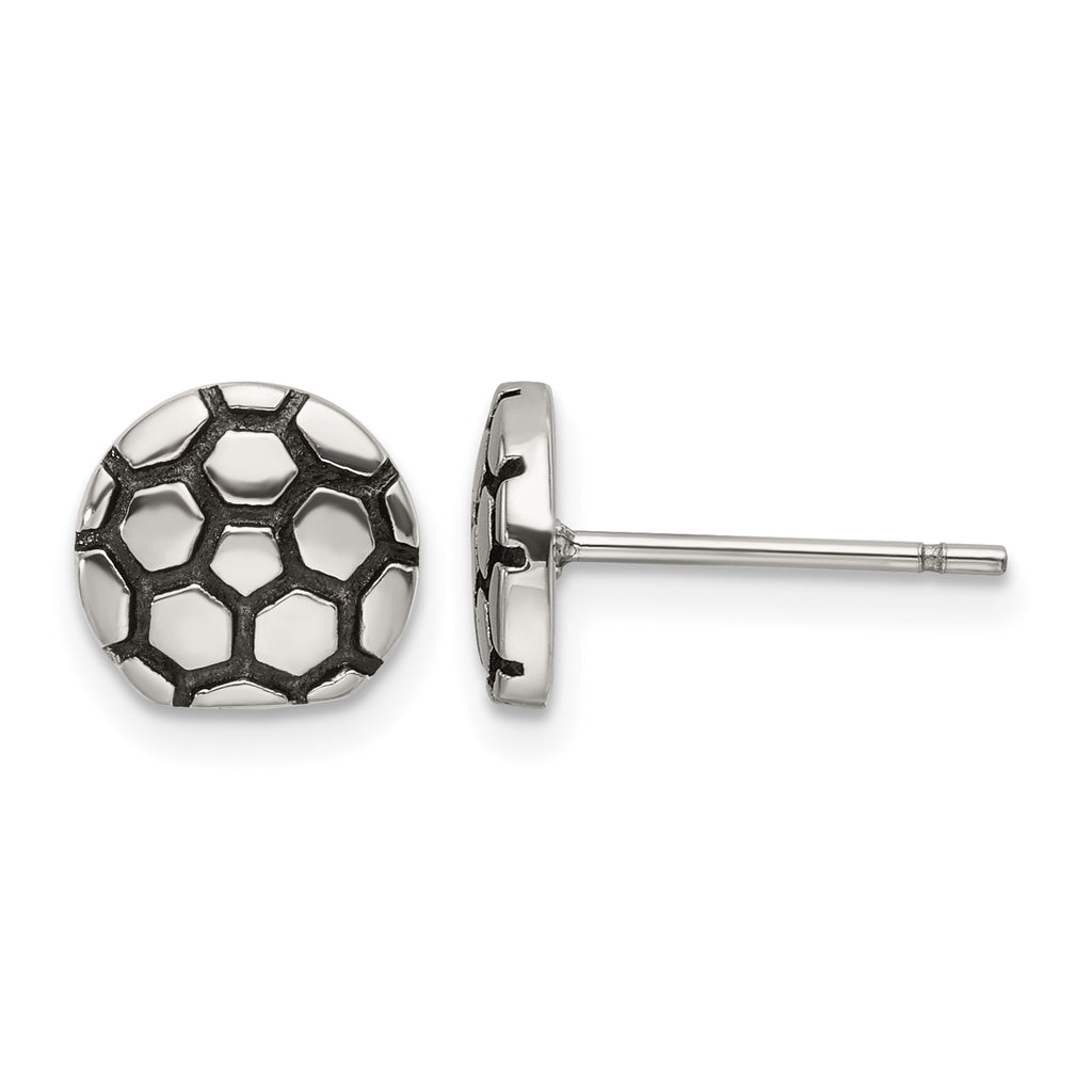 Stainless Steel Polished & Antiqued Button Earrings for Women