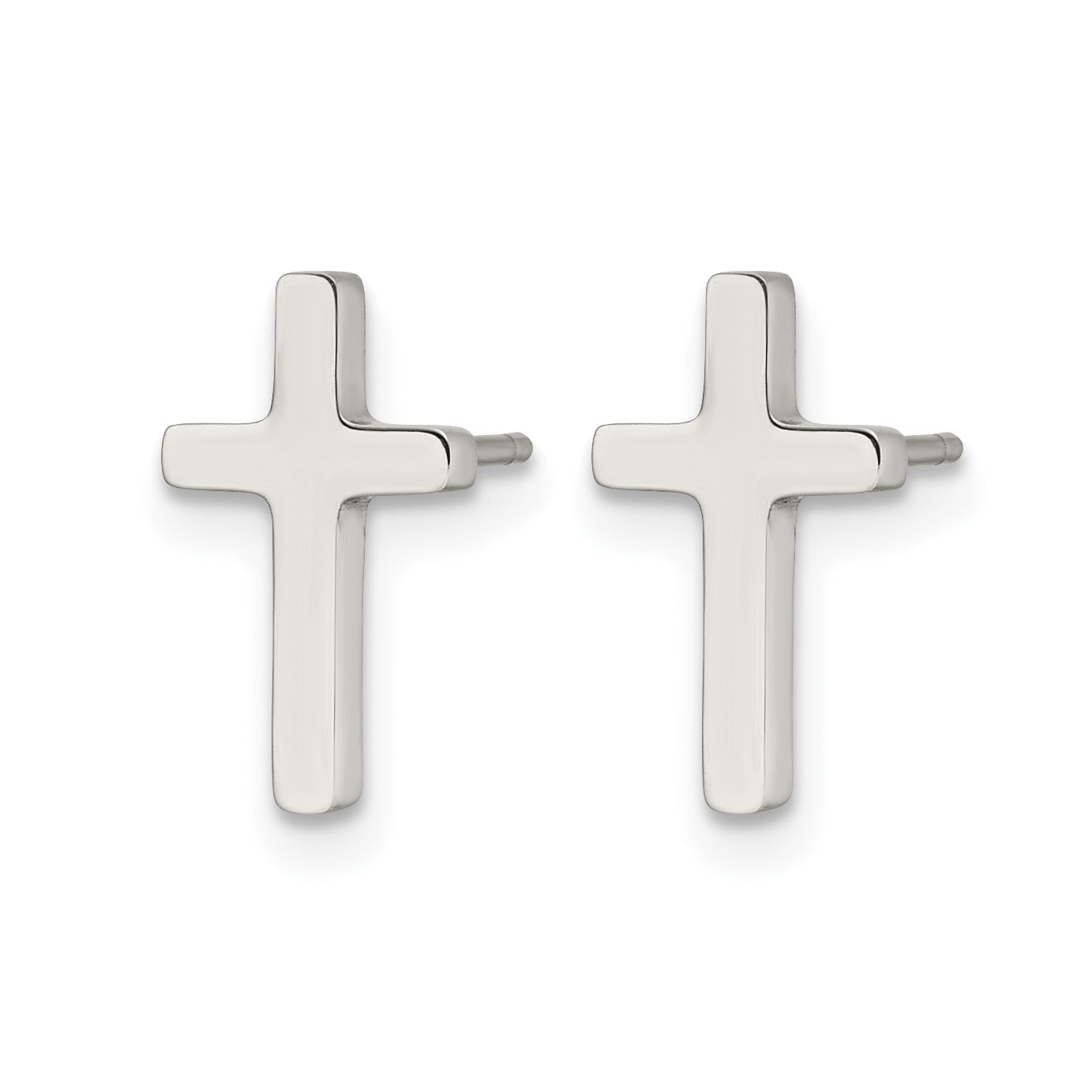 Stainless Steel Polished Cross Button Earrings