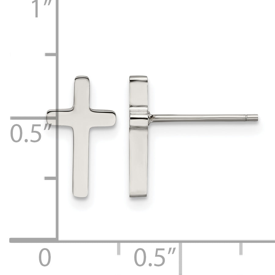 Stainless Steel Polished Cross Button Earrings