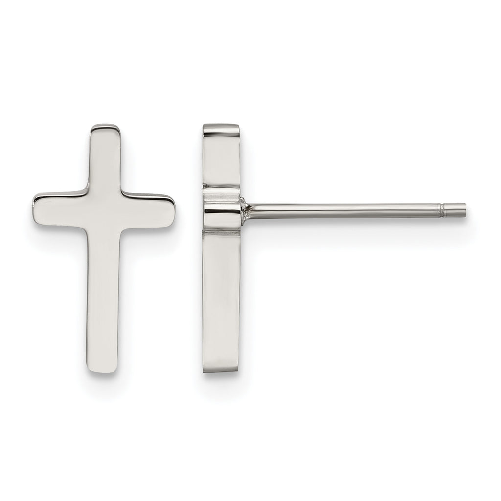 Stainless Steel Polished Cross Button Earrings