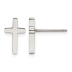Stainless Steel Polished Cross Button Earrings