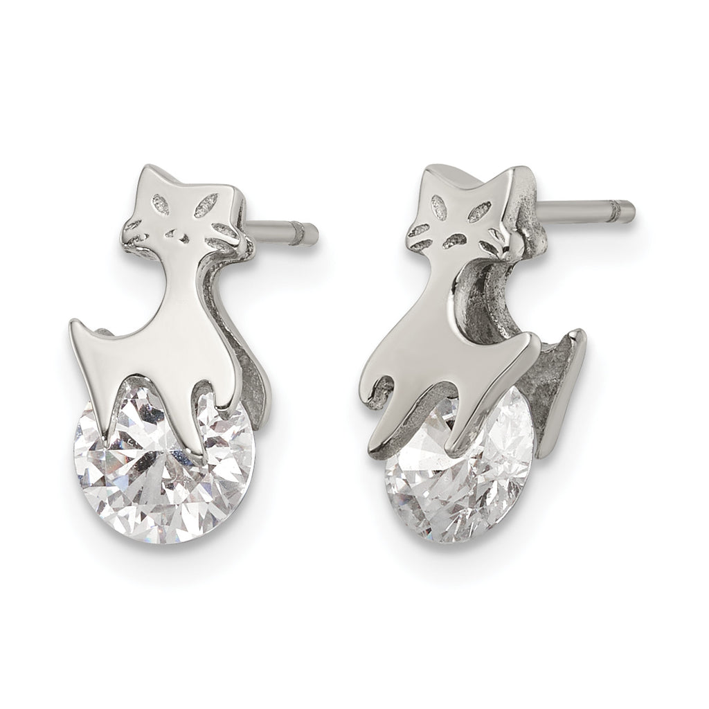 Stainless Steel Polished Cubic Zirconia Button Earrings for Women