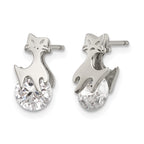 Stainless Steel Polished Cubic Zirconia Button Earrings for Women
