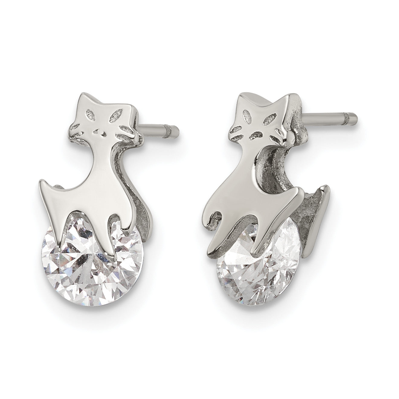 Stainless Steel Polished Cubic Zirconia Button Earrings for Women