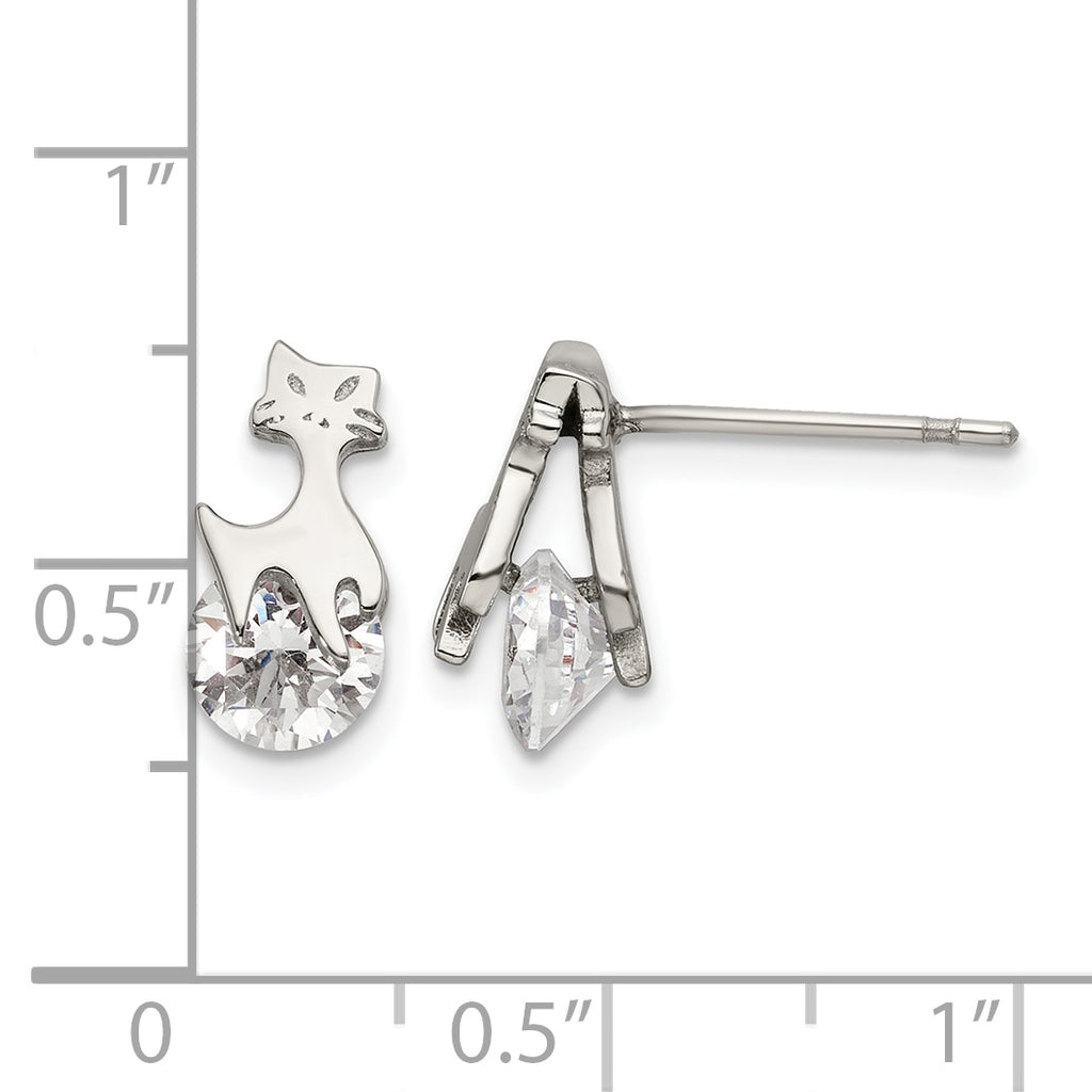 Stainless Steel Polished Cubic Zirconia Button Earrings for Women