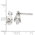 Stainless Steel Polished Cubic Zirconia Button Earrings for Women