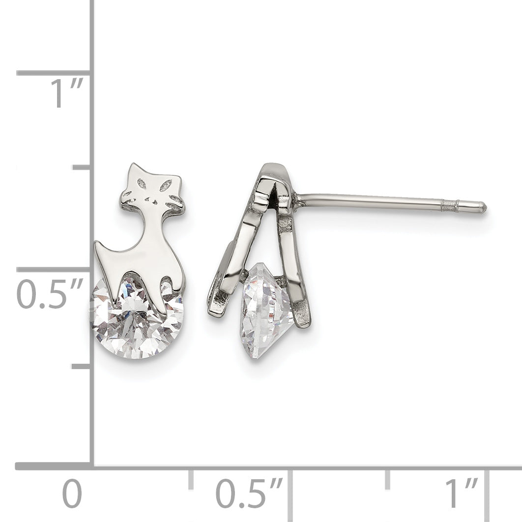 Stainless Steel Polished Cubic Zirconia Button Earrings for Women