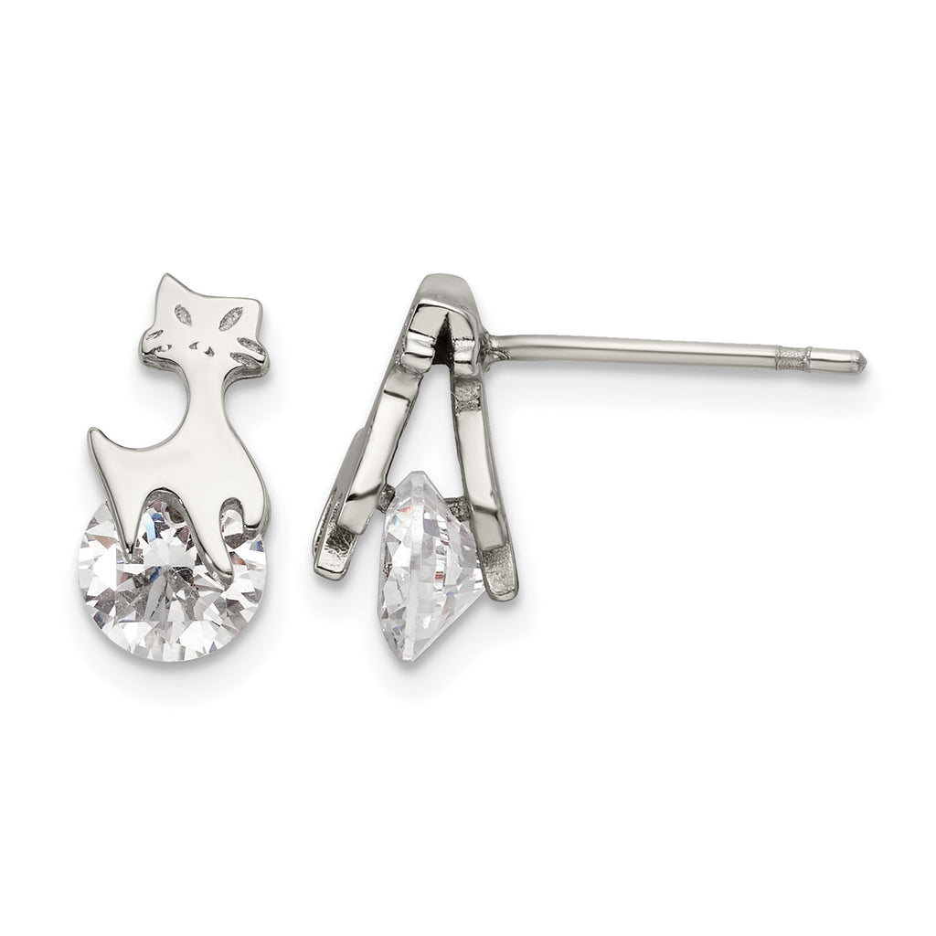 Stainless Steel Polished Cubic Zirconia Button Earrings for Women