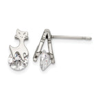 Stainless Steel Polished Cubic Zirconia Button Earrings for Women