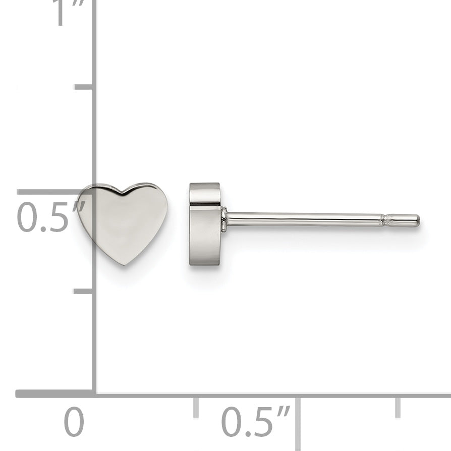 Stainless Steel Polished Heart Button Earrings