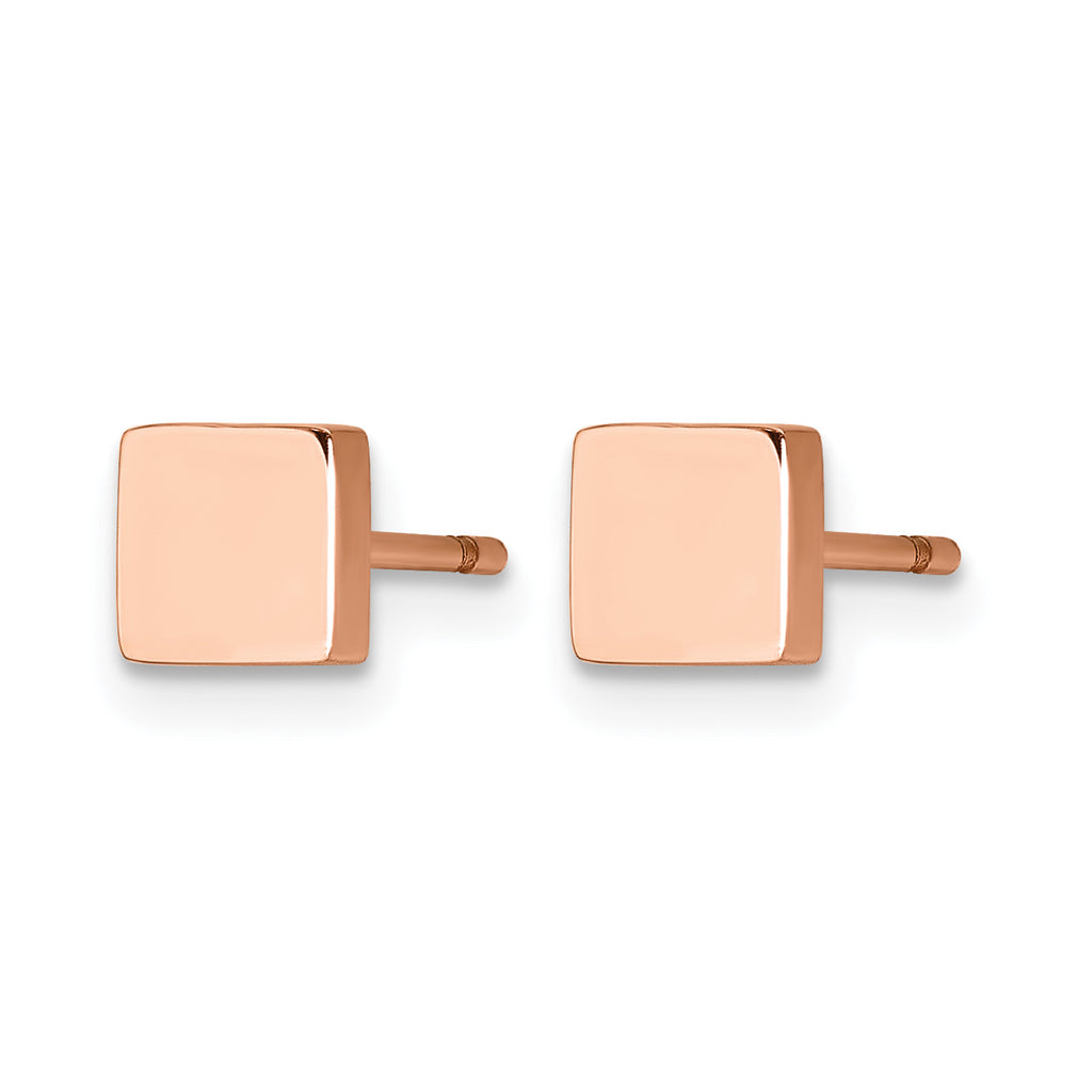 Stainless Steel Rose Gold-Tone Polished Square Button Earrings