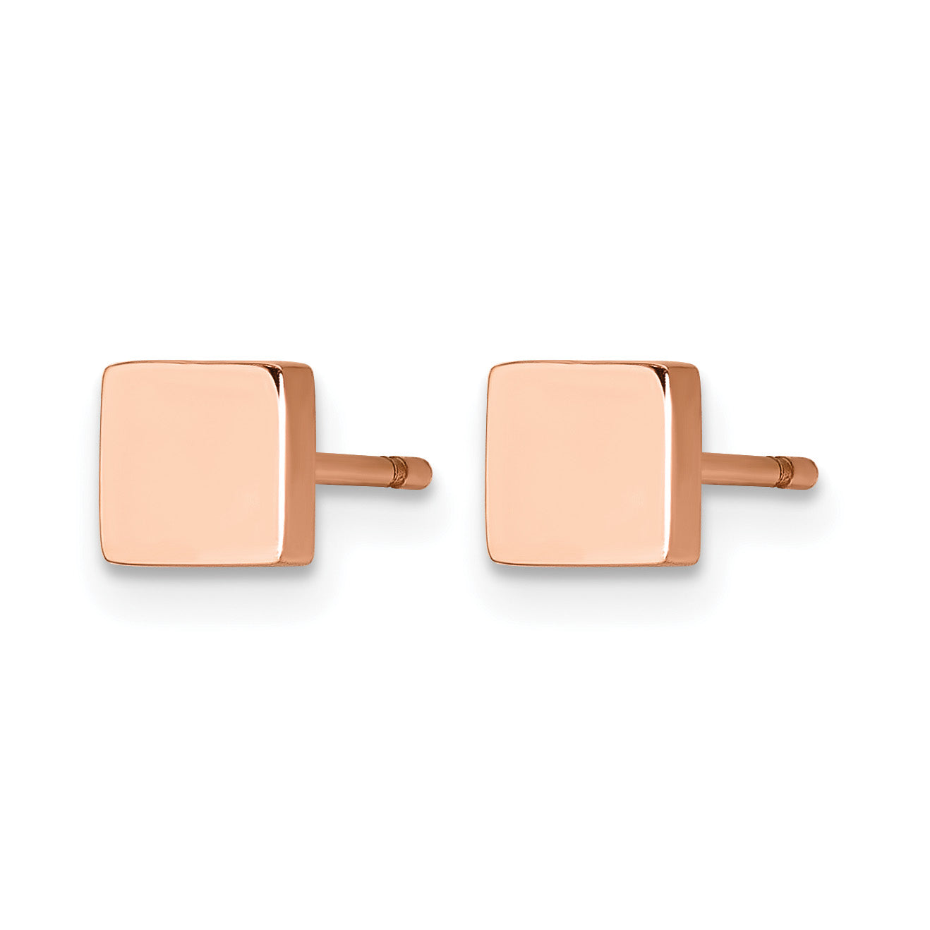 Stainless Steel Rose Gold-Tone Polished Square Button Earrings