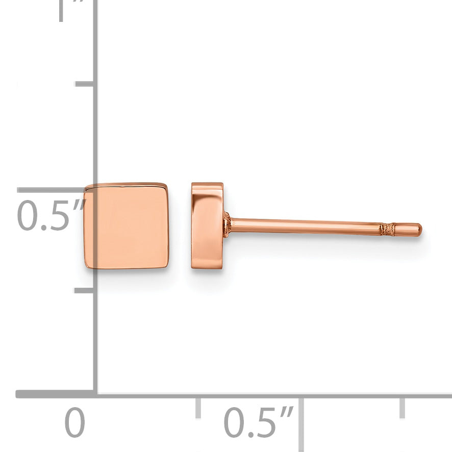 Stainless Steel Rose Gold-Tone Polished Square Button Earrings