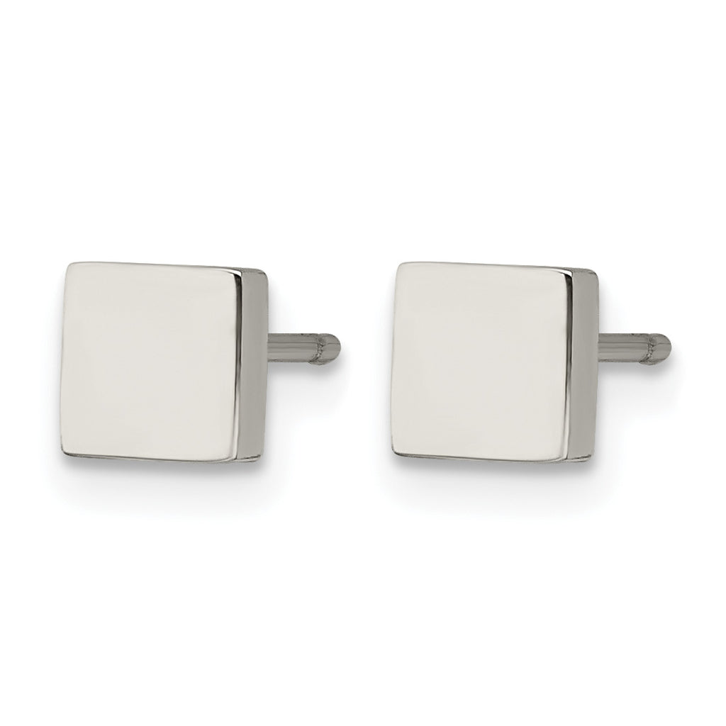 Stainless Steel Polished Square Button Earrings