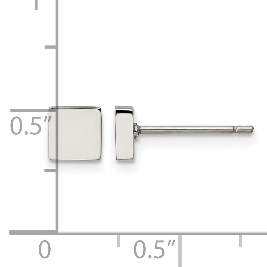 Stainless Steel Polished Square Button Earrings
