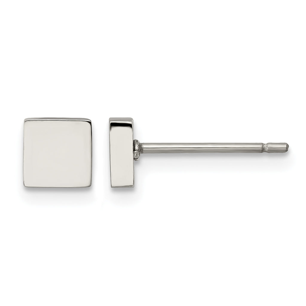 Stainless Steel Polished Square Button Earrings