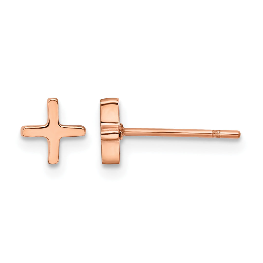 Stainless Steel Rose Gold-Tone Polished Button Earrings