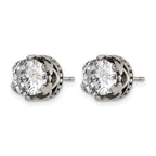 Stainless Steel Polished & Antiqued Cubic Zirconia Stud Earrings