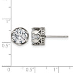Stainless Steel Polished & Antiqued Cubic Zirconia Stud Earrings