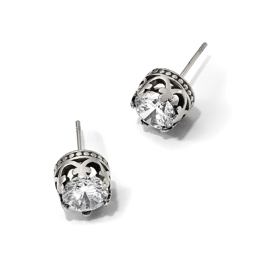 Stainless Steel Polished & Antiqued Cubic Zirconia Stud Earrings