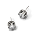 Stainless Steel Polished & Antiqued Cubic Zirconia Stud Earrings