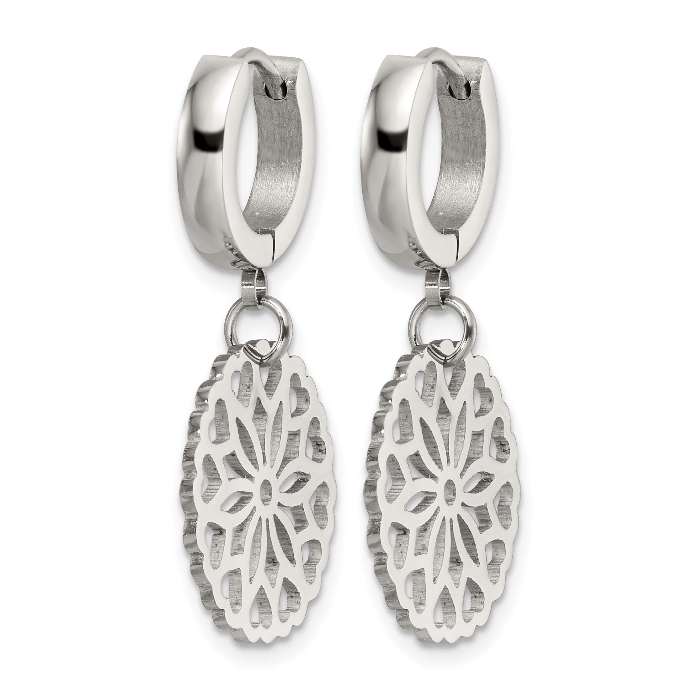 Stainless Steel Polished Hinged Flower Huggie Hoop Earrings for Women Secondary image