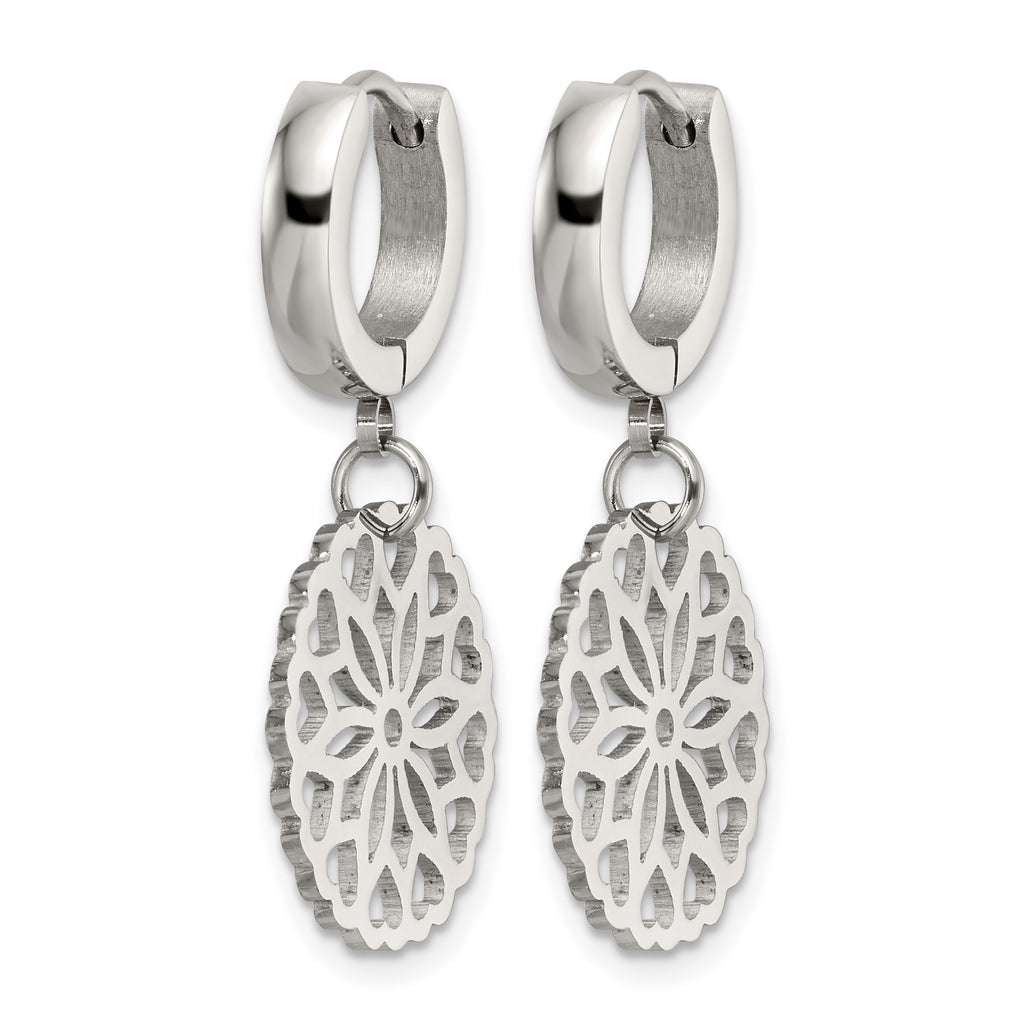 Stainless Steel Polished Hinged Flower Huggie Hoop Earrings for Women