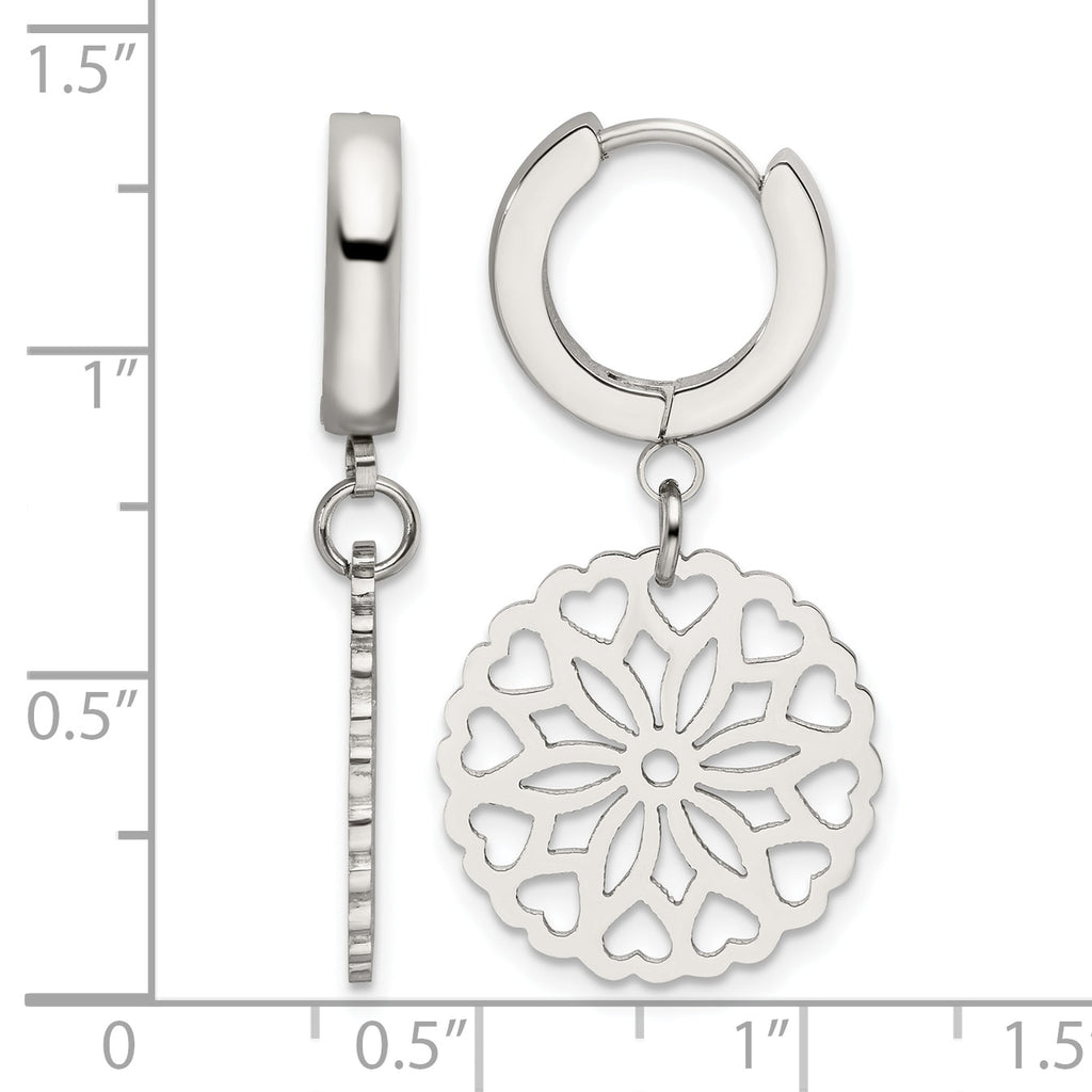 Stainless Steel Polished Hinged Flower Huggie Hoop Earrings for Women