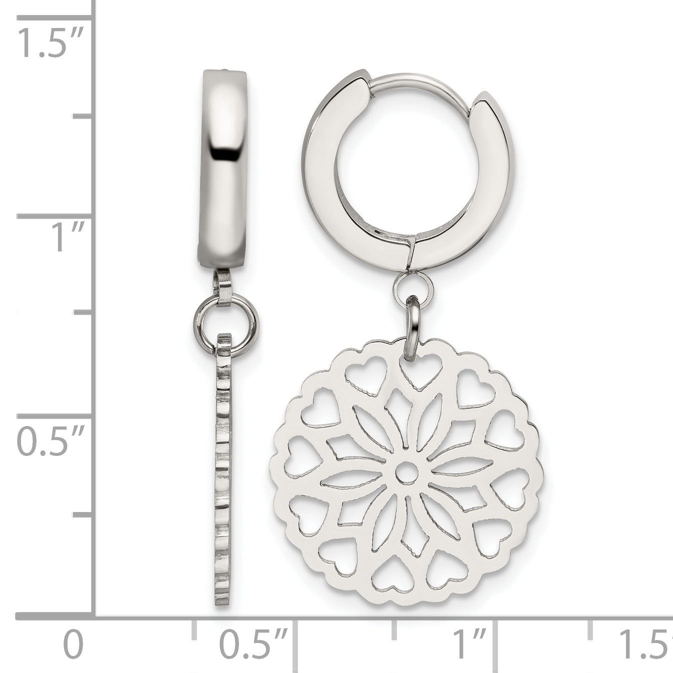 Stainless Steel Polished Hinged Flower Huggie Hoop Earrings for Women