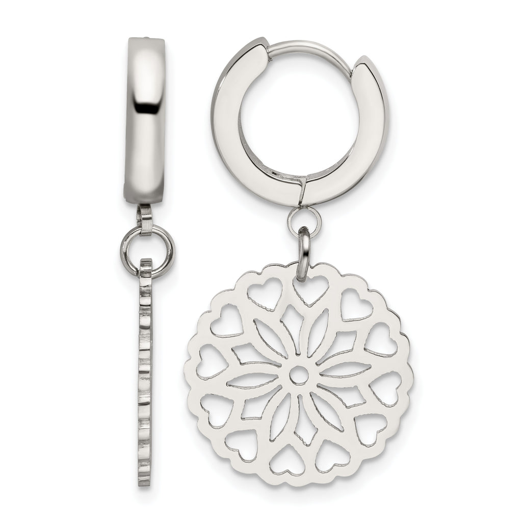 Stainless Steel Polished Hinged Flower Huggie Hoop Earrings for Women