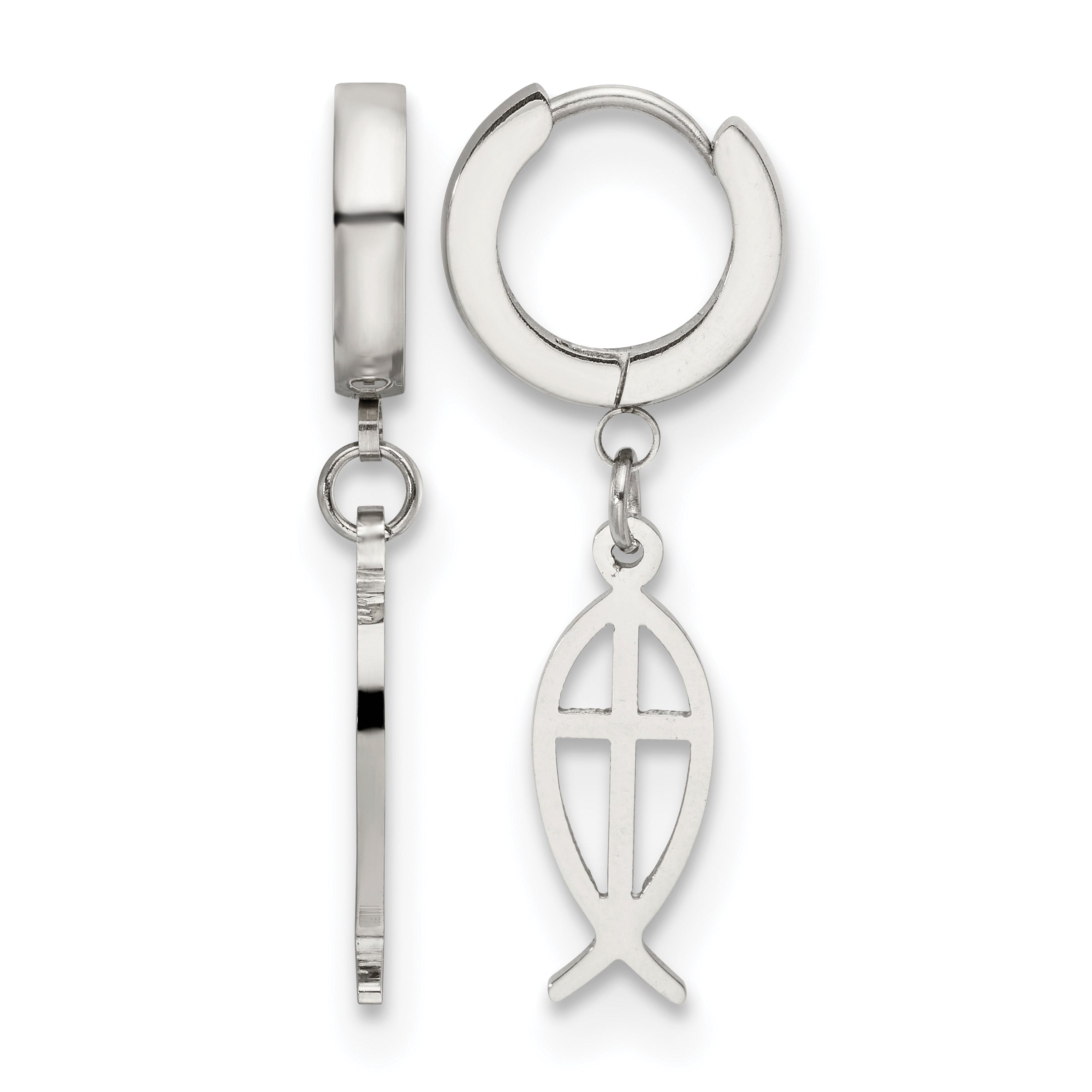 Stainless Steel Polished Hinged Huggie Hoop Earrings for Women
