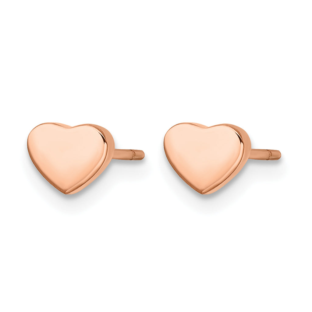 Stainless Steel Rose Gold-Tone Polished Heart Button Earrings for Women